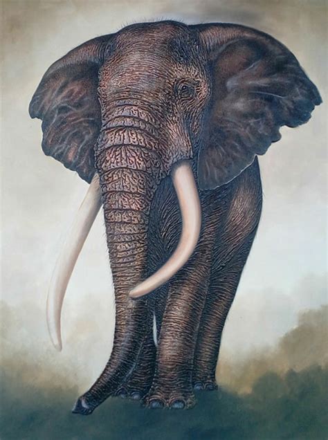 Elephant Artwork Famous Large Canvas Painting by Asian Artist Thailand