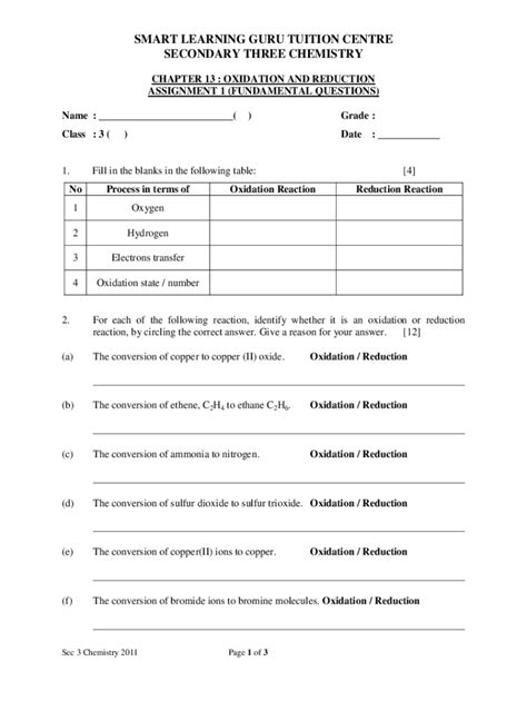 Fillable Online Answers Oxidation And Reduction Fax Email Print