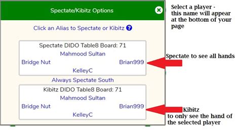 How do I spectate / watch / kibitz a game in play? – Bridge Club Support