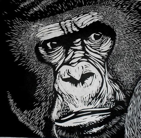 Gorilla Linocut Print On Japanese Kozuke Paper