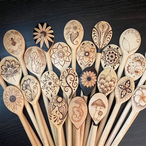 Wood Burned Spoons Etsy