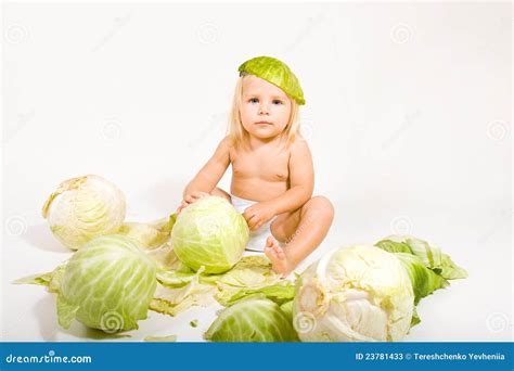 Baby with cabbage stock image. Image of human, cabbage - 23781433