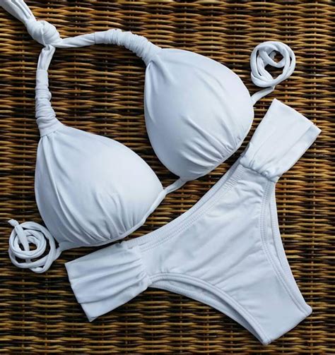 White Brazilian Bikini Set Ruched Sides Bottom Padded Etsy