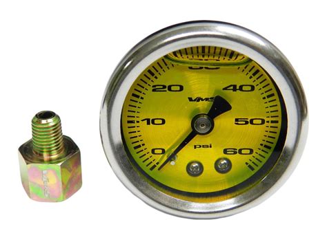 60 Psi Liquid Filled Fuel Pressure Gauge With Adapter 116 To 18 Npt Vms Racing