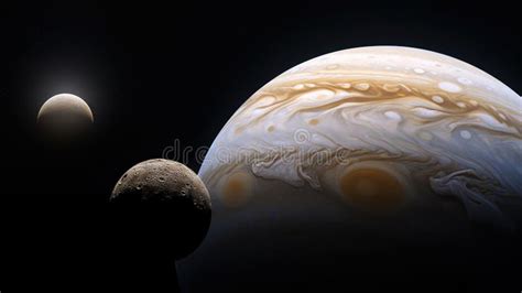 The Giant Planet And Its Satellites Jupiter Like Planet And His Moons