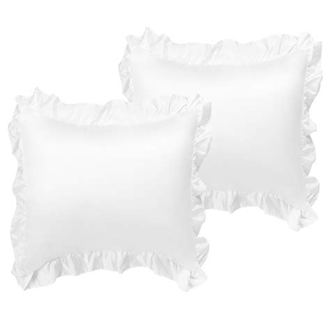 PiccoCasa 2Pcs Satin Silk Oxford Solid Pillowcases Ruffled, White ...