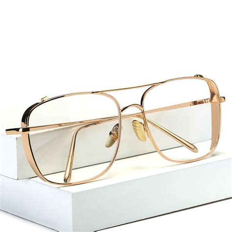 Buy Square Oversized Vintage Clear Lens Prescription Glasses Gold Frame Men