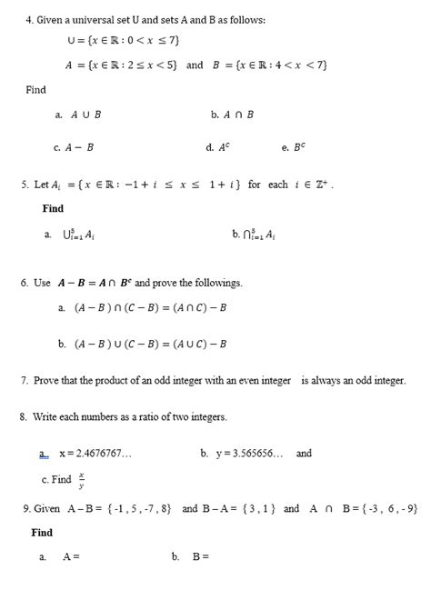 Solved 4 Given A Universal Set U And Sets A And B As