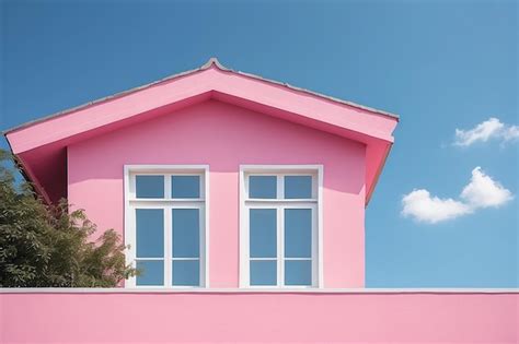 Premium AI Image | Gable house front view with pink wall and blue sky ...