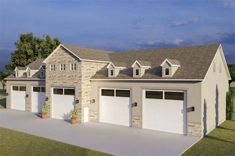 Plan 61208UT: 5-Car Garage with 3-Bed Apartment in a Split Bedroom Layout Above