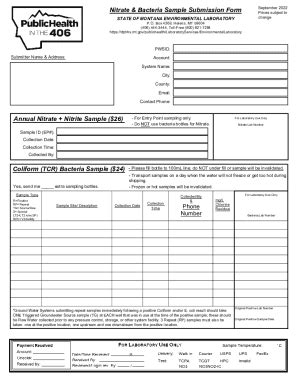 Fillable Online Dphhs Mt Annual Nitrate Nitrite Sample Submission Form