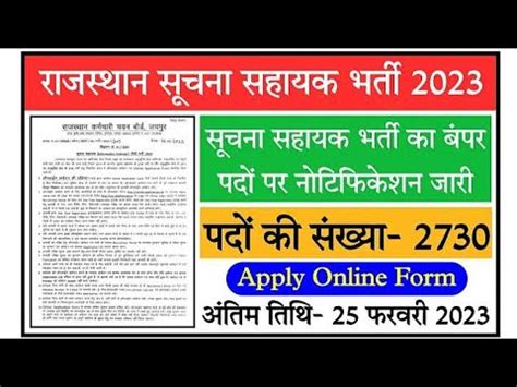 Rajasthan Suchna Sahayak Vacancy 2023 2730 Post Notification Released