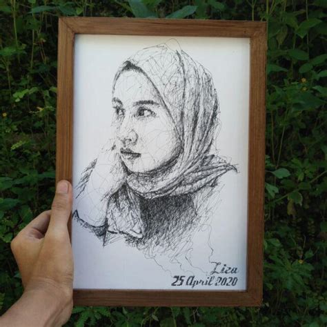 Jual Hand Drawn Sketsa Wajah Bukan Digital Pakai Bingkai Vintage