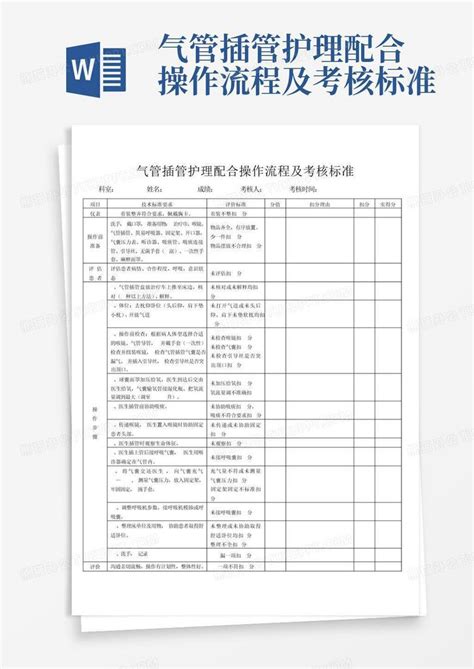 气管插管护理配合操作流程及考核标准Word模板下载 编号qeympdov 熊猫办公