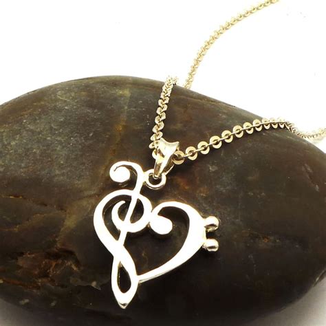 Silver Music Note Heart Necklace Treble Clef and Bass Clef Necklace ...