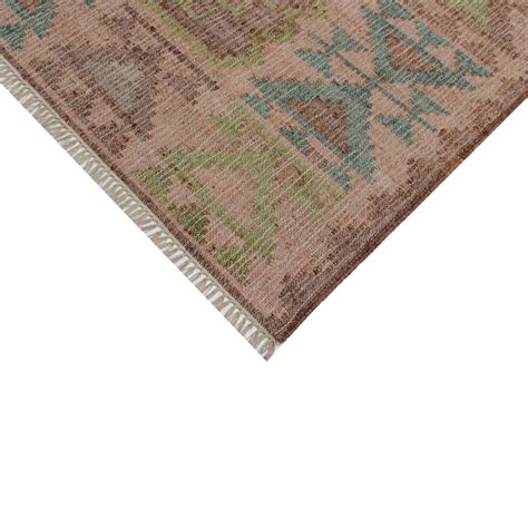 Kilim de Yute Marrón Verde y Rosa 200x300 cm Qechic