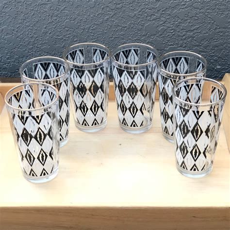 Rare Vintage Mcm Harlequin Tumbler Glasses 50s Gold Accent Cocktail Glasses Vintage Madmen