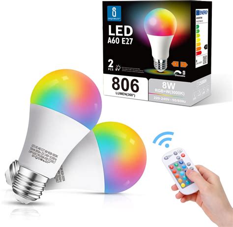 Aigostar Pack De 2 Ampoule Couleur LED E27 Telecommande Blanc Chaud