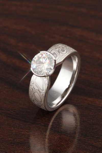 Mokume Solitaire Tapered Engagement Ring