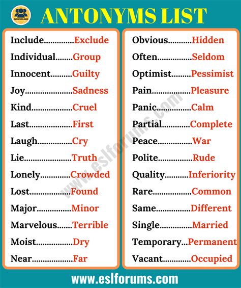 List Of 180 Important Antonyms Examples For ESL Learners!, 59% OFF