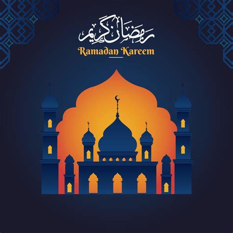 Ramadan Kareem With Mosque On Flat Background Vector Illustration For