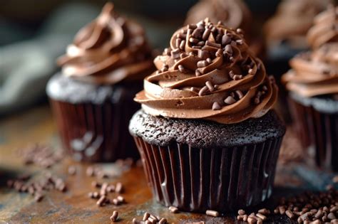 Premium Photo Dark Chocolate Cupcakes With Whipped Ganache Frosting