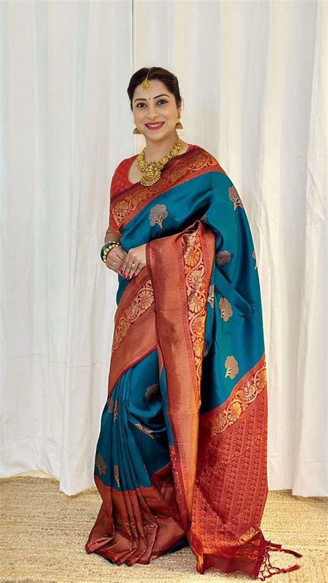 Rama Color Soft Banarasi Silk With Weaving Design Saree Collection