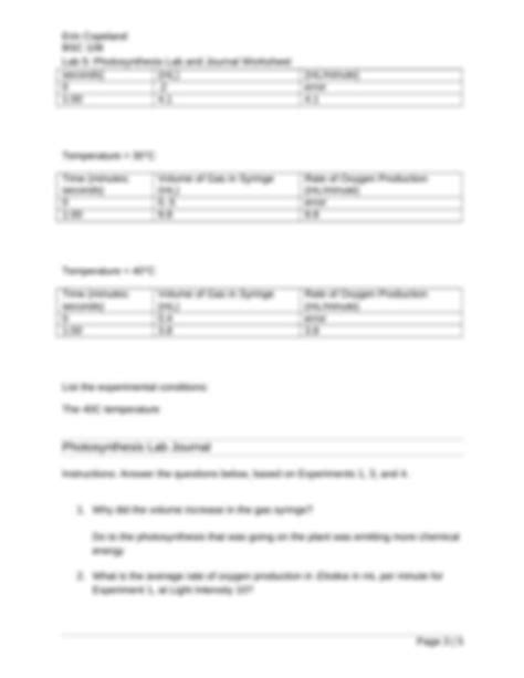 Photosynthesis Lab Worksheet Answers Worksheets Decoomo