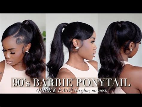 QUICK EASY 90 S BARBIE HIGH PONYTAIL W SWOOP TUTORIAL NO GLUE Y2K