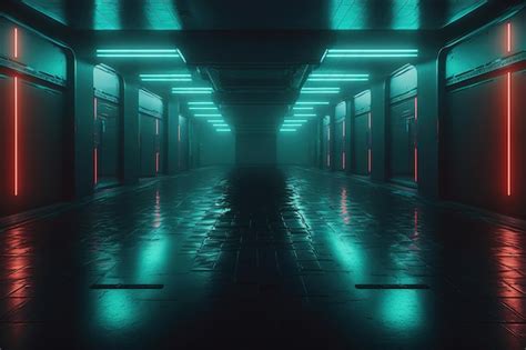 Premium Photo Hallway With Neon Glowing Light