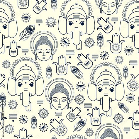 Indian Symbols Seamless Pattern Background Of India Travel Vector