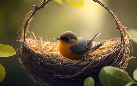 Un Pájaro Se Sienta En Un Nido Con Un Nido En La Parte Superior Foto
