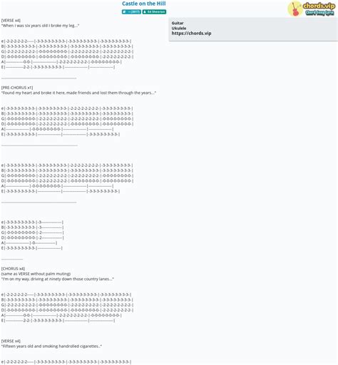 Chord: Castle on the Hill - tab, song lyric, sheet, guitar, ukulele | chords.vip