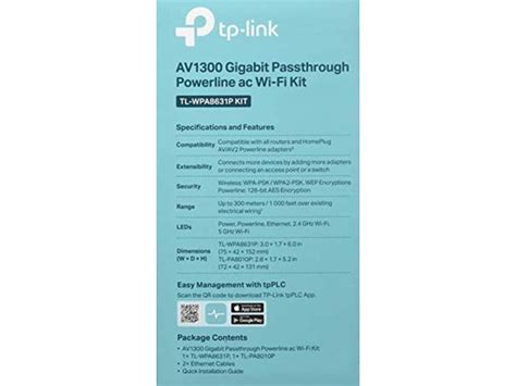 TP Link AV1300 Powerline WiFi Extender TL WPA8631P KIT Powerline