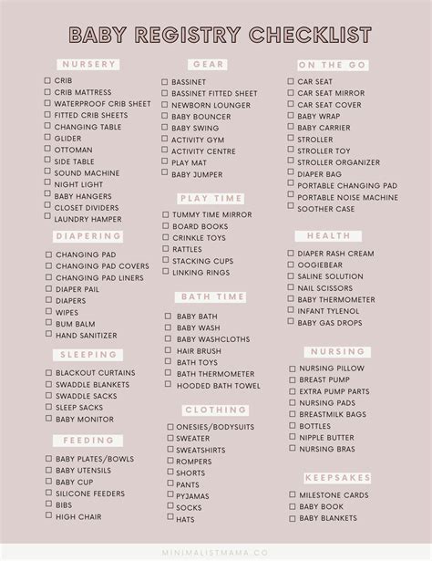 complete baby registry checklist  printable babyshower registry