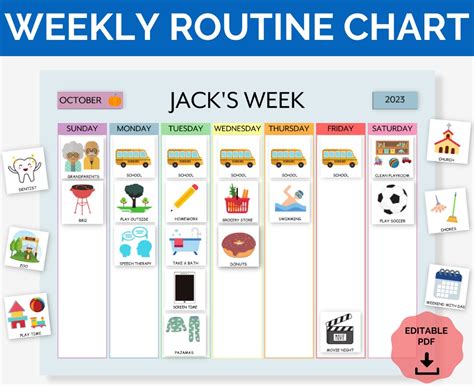 Editable Weekly Visual Routine Chart With Cards Schedule for Kids ...