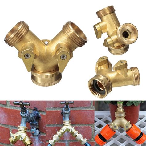 Gardening Watering3 4inch Solid Brass Double Two Way Tap Garden Connector Adaptor Hose Splitter