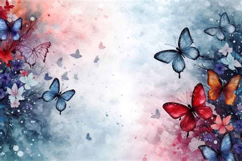 Premium Photo Watercolor Floral Background With Butterflies