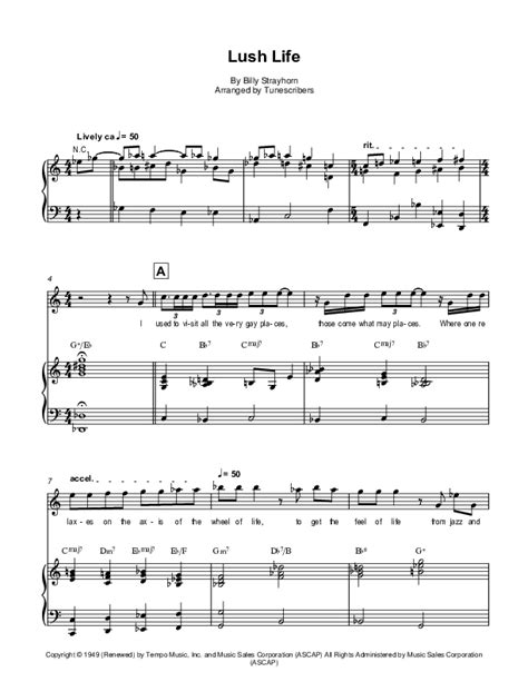 Lush Life Arr Tunescribers By Billy Strayhorn Sheet Music For Piano And Vocal At Sheet Music Direct