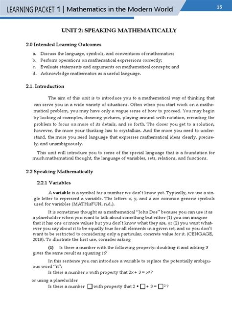 Learning Packet 2 Unit 2 Ge 3 Mathematics In The Modern World Pdf