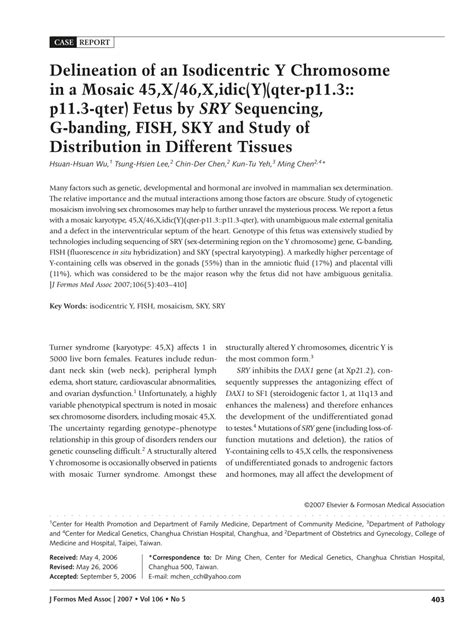 Pdf Delineation Of An Isodicentric Y Chromosome In A Mosaic 45x46xidicyqter P113 P11