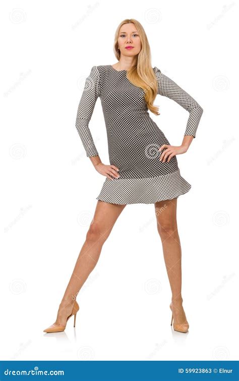 Blond Girl In Polka Dot Dress Isolated On White Stock Image Image Of