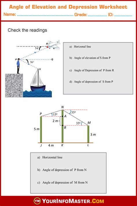 Angle Of Elevation And Depression Trig Worksheet Worksheet T