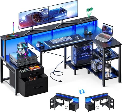 AODK 57 Inch L Shaped Gaming Computer Desk With USB Charging Ports