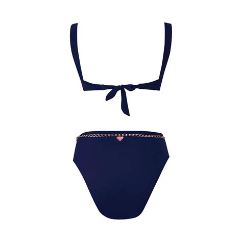Lovekini Stella Navy High Waist Bikini With Gold Charm Belt