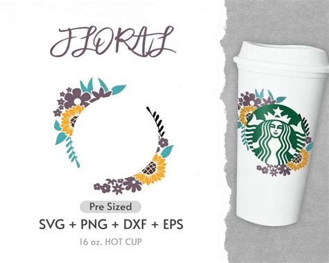 Oz Flower Hot Cup Svg Full Wrap Hot Cup Svg Wildflower Svg Leaf Svg Coffee Hot Cup Svg