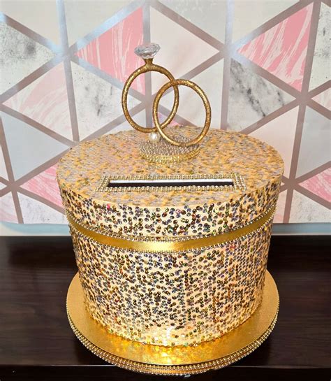 One Tier Gold Wedding Card Box Luxury Card Box Glamor Wedding Gold Elegant Bling Single Tier