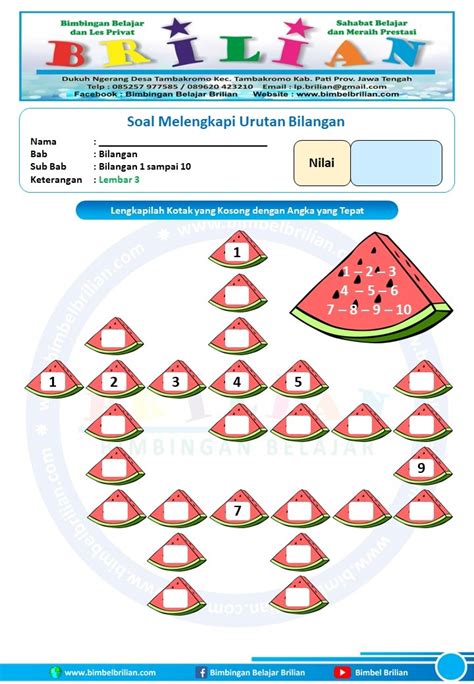 Lembar Kerja Melengkapi Urutan Angka Untuk Anak Paud Tk Angka 1 Sampai