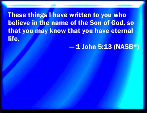 1 John 5:13 These things have I written to you that believe on the name of the Son of God; that ...