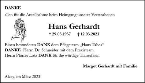 Traueranzeigen Von Hans Gerhardt Vrm Trauer De